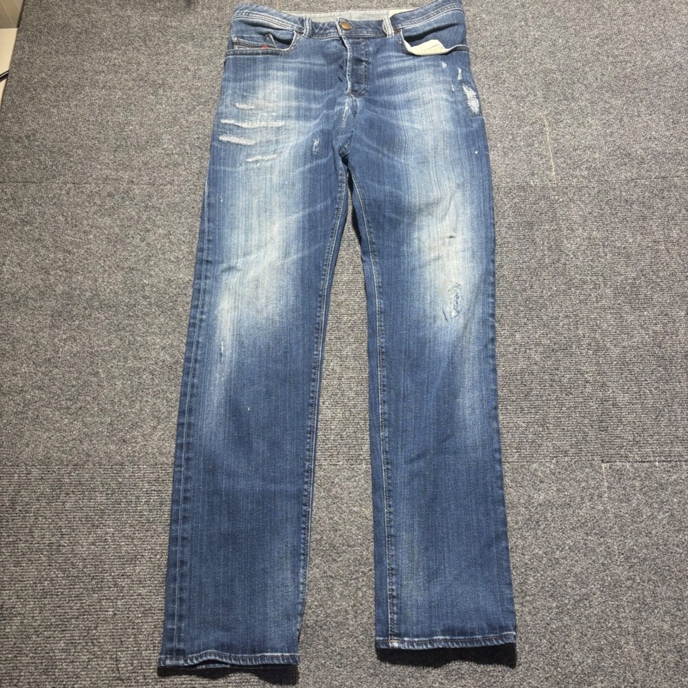 Diesel Buster Regular Slim Tapered Distressed Blue Jeans Mens 36x32